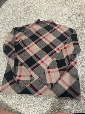 Rachel Zoe Plaid Knit Cardigan in Beige, Black & Burgundy